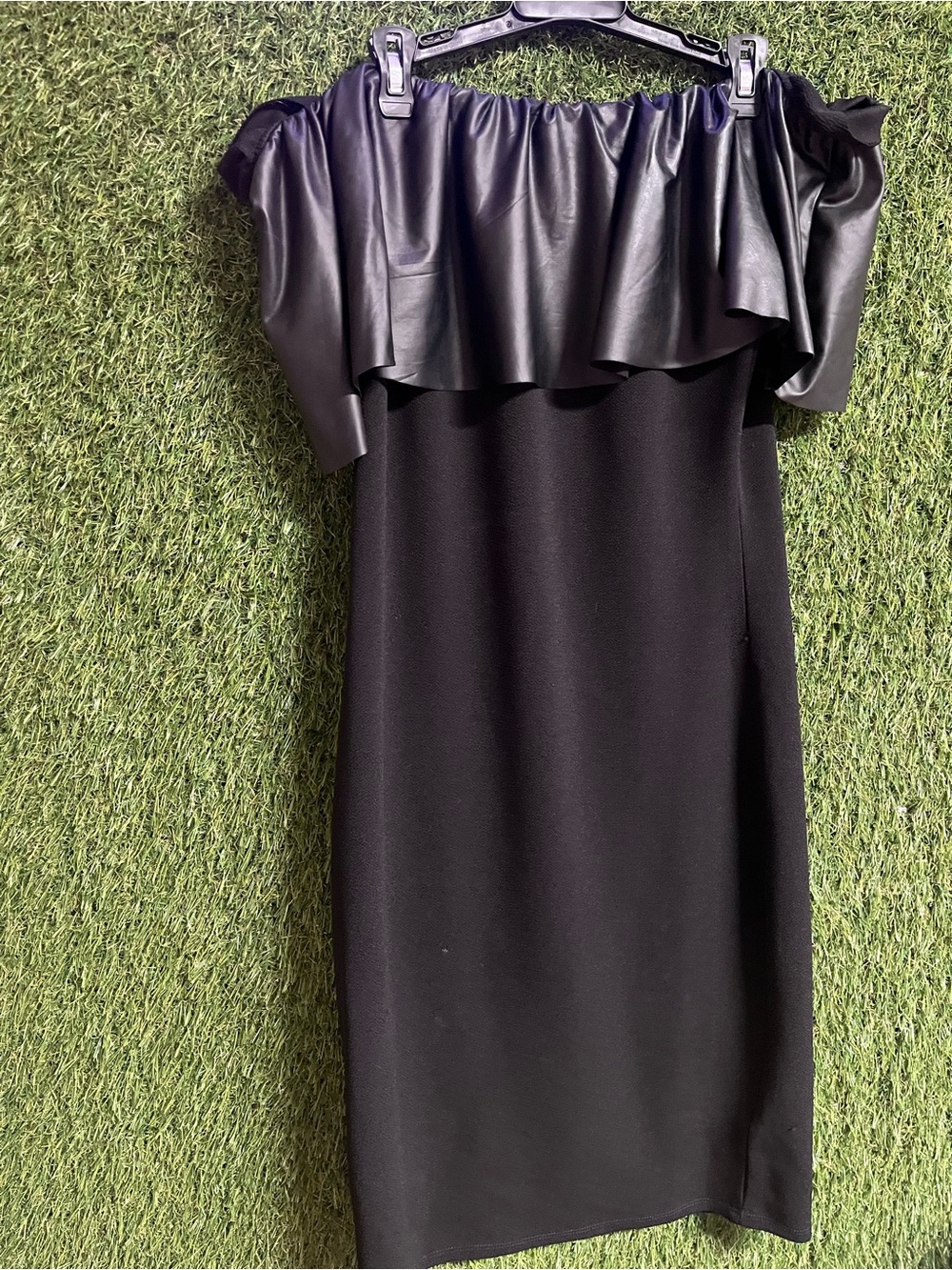 Almost Famous Black One-Shoulder Ruffle Faux-Leather Dress